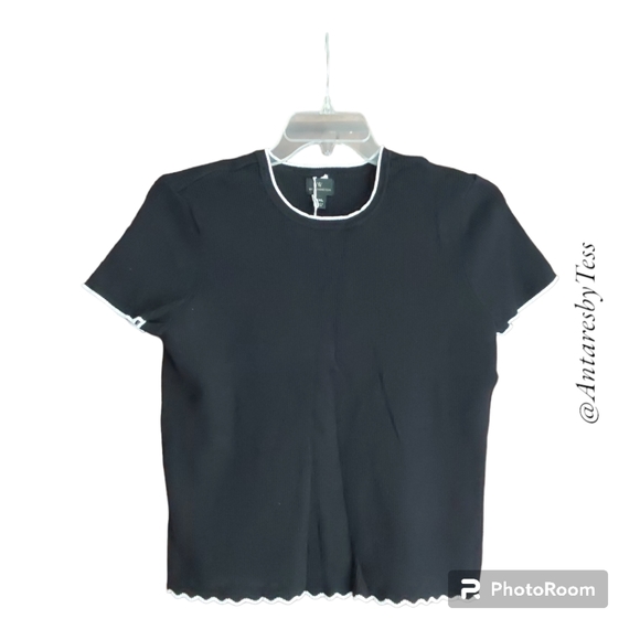 Worthington 2X crewneck pullover sweater black white edging stitch coquette girl - Picture 1 of 6